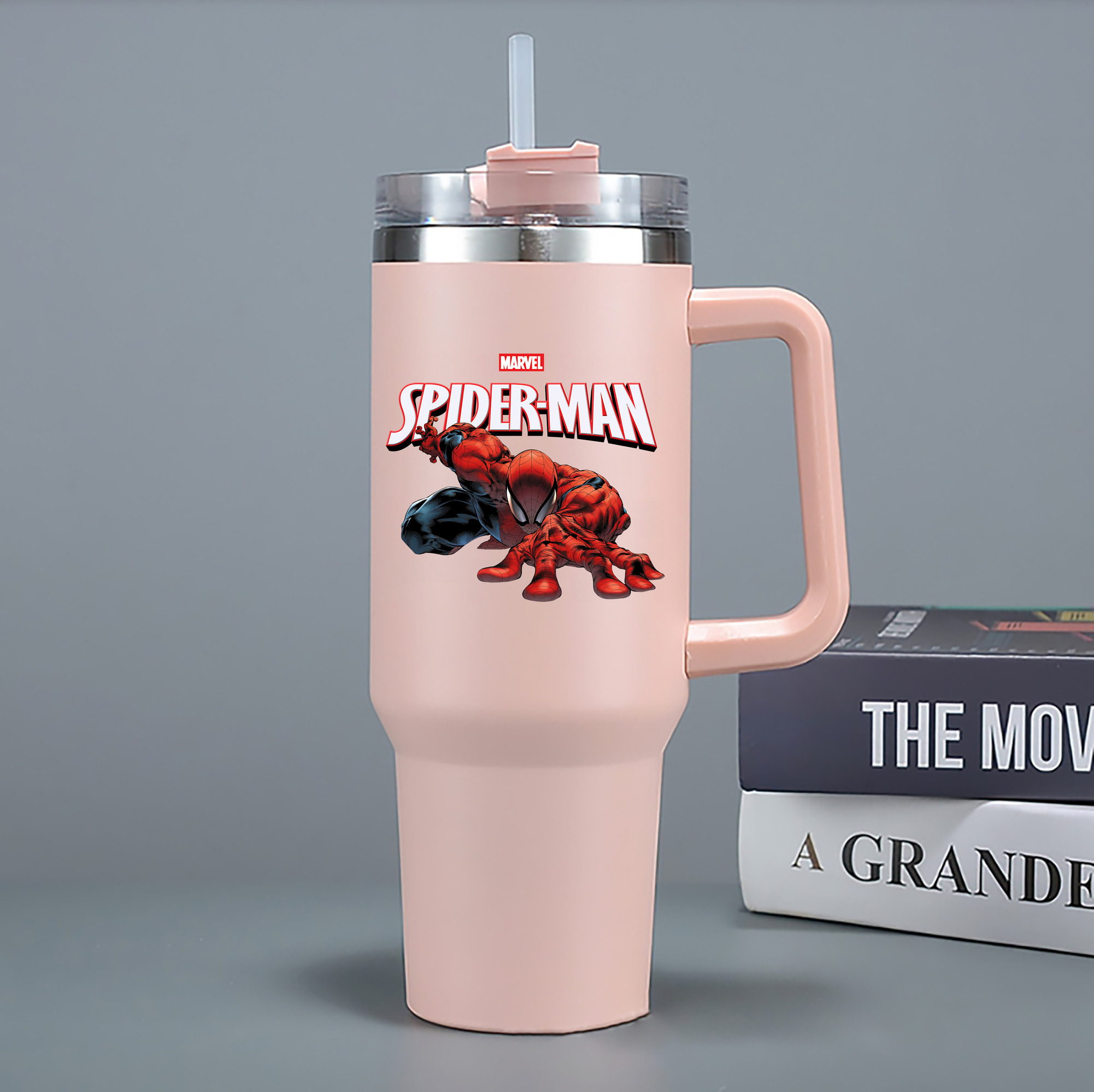 （画像用） Spider Man スパイダーマン 1200mL車用タンブラー - クリスタルステッカー（プラスチックストロー付き）